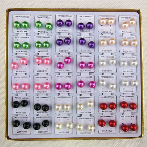 

36 Pair 9 Colors Pearl Steel Post Nickel Free Stud Earring Size10mm for Wedding Prom party Unisex free shipping