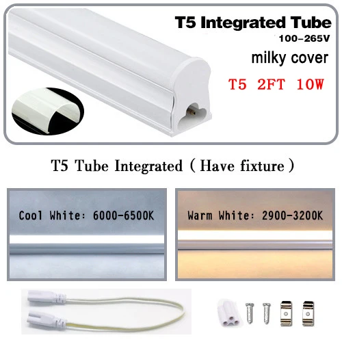 570mm 10W T5 Светодиодный трубки T5 T8 встроенный светильник 1FT 2FT светодиодный люминесцентная лампа настенная лампа 6 Вт 10 Вт светодиодные лампы светильник Lampara холодной теплый белый 100 V-265 V - Испускаемый цвет: 570mm 10W T5