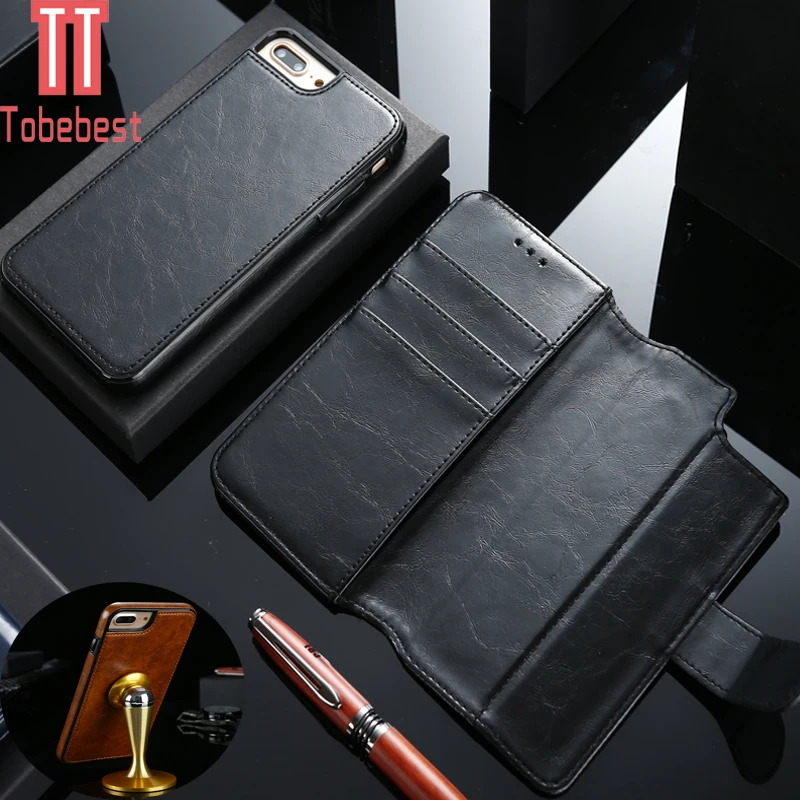 Tobebest Магнит флип чехол для iPhone 7/8 люкс Ретро Кожаный многофункциональный 2 в 1