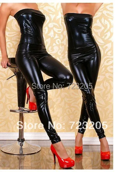 Новый модный костюм из искусственной кожи сексуальный ПВХ без бретелек мокрый