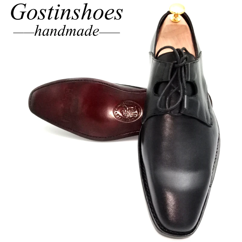 GOSTINSHOES/Мужские модельные туфли ручной работы черные деловые Дерби из натуральной