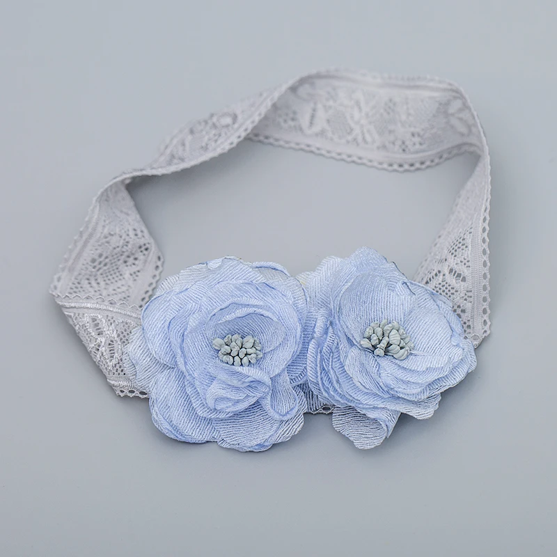 2-Blue Gray Повязка на голову с цветами для новорожденных, эластичные Ленточные резинки для волос для маленьких девочек, тюрбан, головной убор, тиара, повязка на голову, аксессуары для волос, подарок - Цвет: 2-Blue Gray