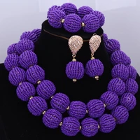 fashion african beads jewelry sets handmade balls nigerian bridal necklace jewelry set 2017 purple 2 layers jewellery