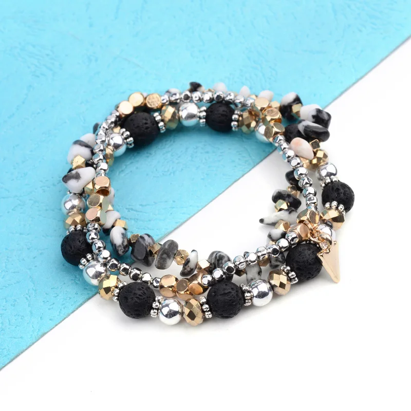 3 шт./компл. женские браслеты Серебристые пластиковые бусины черный Лава Рок