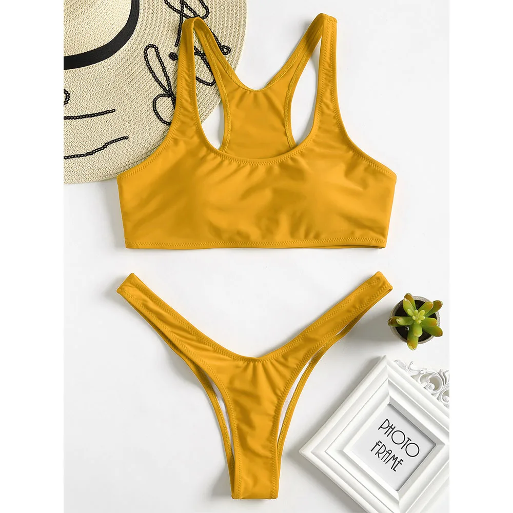 ZAFUL U шеи Racerback Мягкий комплект бикини высокой талией Для женщин купальник