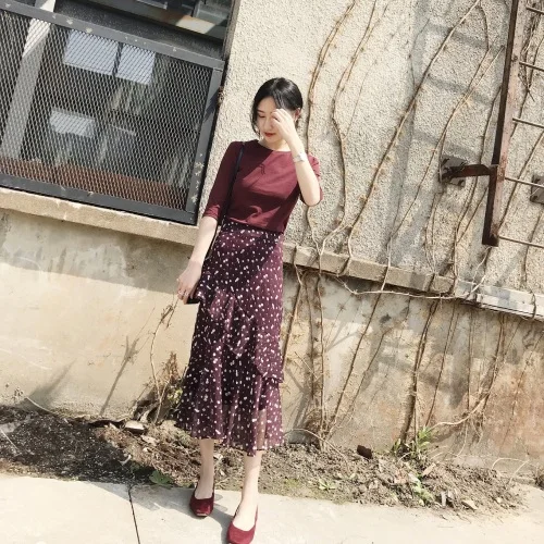 Женский шифоновый комплект из 2 предметов пуловер с коротким рукавом и юбка до