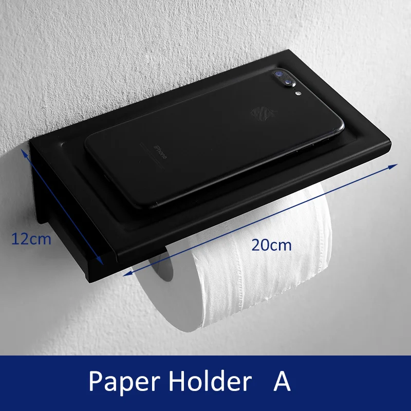 Paper Holder A Quyanre матовый черный набор аксессуаров для ванной комнаты 304 SUS нержавеющая сталь Полка для полотенец Держатель для полотенец крючок аксессуары для ванной комнаты - Цвет: Paper Holder A