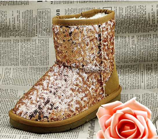 5 цветов детские сапоги 2017 зимние для девочек Bling paillette теплая зимняя обувь