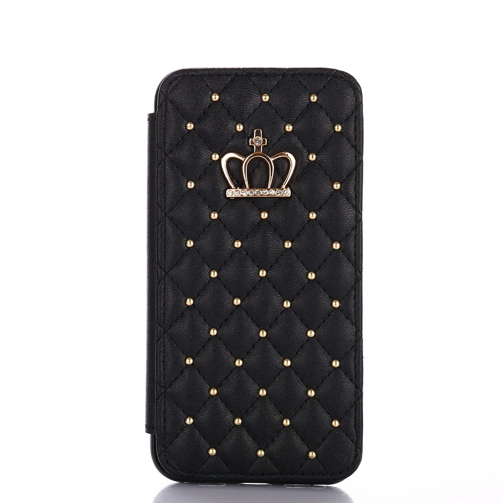 Black Кожаный кошелек для iPhone 6, 6s, 7, 8, 11 Plus, X, XR Pro, Max, чехол с блестящей алмазной короной, в стиле королевы, чехол s, откидная крышка, сумка для мобильного телефона - Цвет: Black
