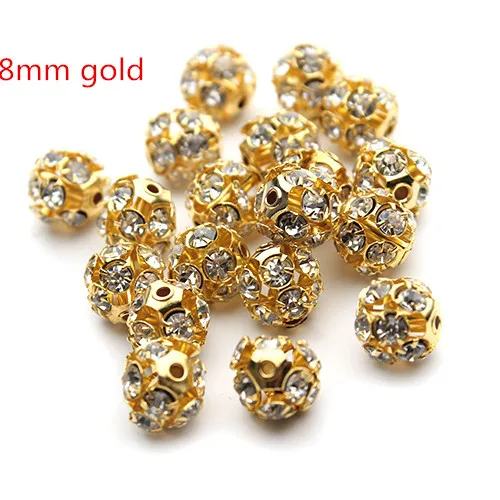 8mm gold 30 шт./лот 6 мм/8 мм/10 мм золото/серебро круглый проложить дискотечный шар Бусины и бисер Украшенные стразами Spacer бусины и бисер для DIY ювелирных изделий F2419 - Цвет: 8mm gold