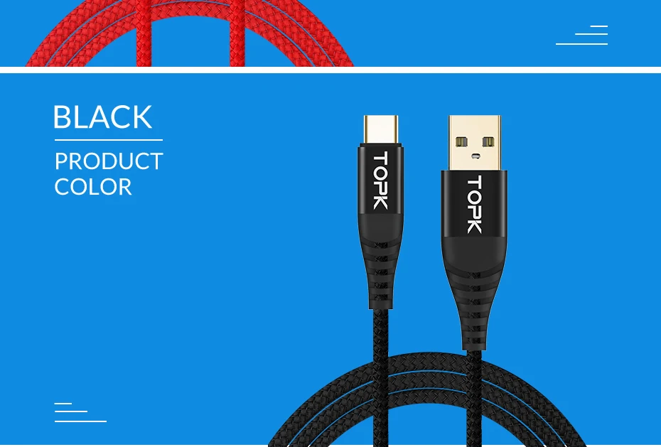 TOPK AN42 2 м 3 м usb type C кабель для мобильного телефона USB C кабель 3 А Быстрая зарядка 3,0 Быстрая зарядка USB-C кабель type C