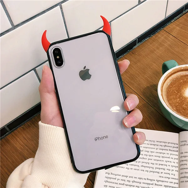 c Милый персональный чехол для телефона с рогом дьявола для iPhone 11 Pro Max XR XS Max 7 8 6S Plus чехол мягкий акриловый прозрачный чехол для телефона - Цвет: c