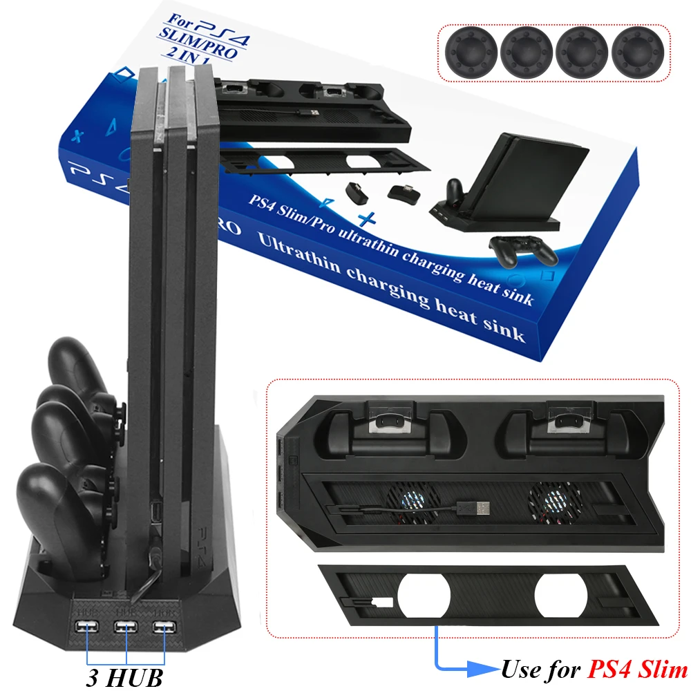 Вертикальная подставка 2 в 1 для PS4 Slim/PRO с двойной зарядной станцией Joypad и 3 портами