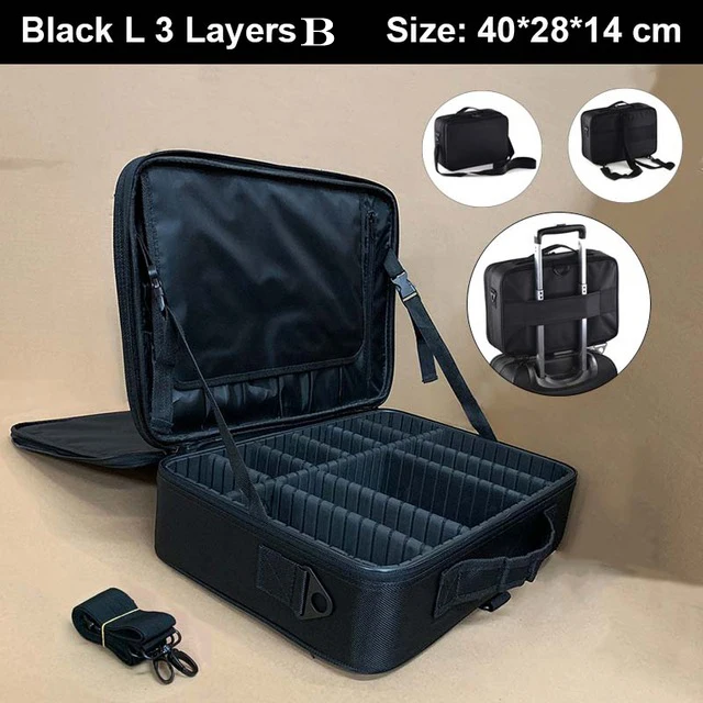 Black L 3 Layer B Новые модные женские туфли косметичка путешествий Органайзер для макияжа женский леди Professional органайзер для косметики косметика коробка чехол красота случае - Цвет: Black L 3 Layer B