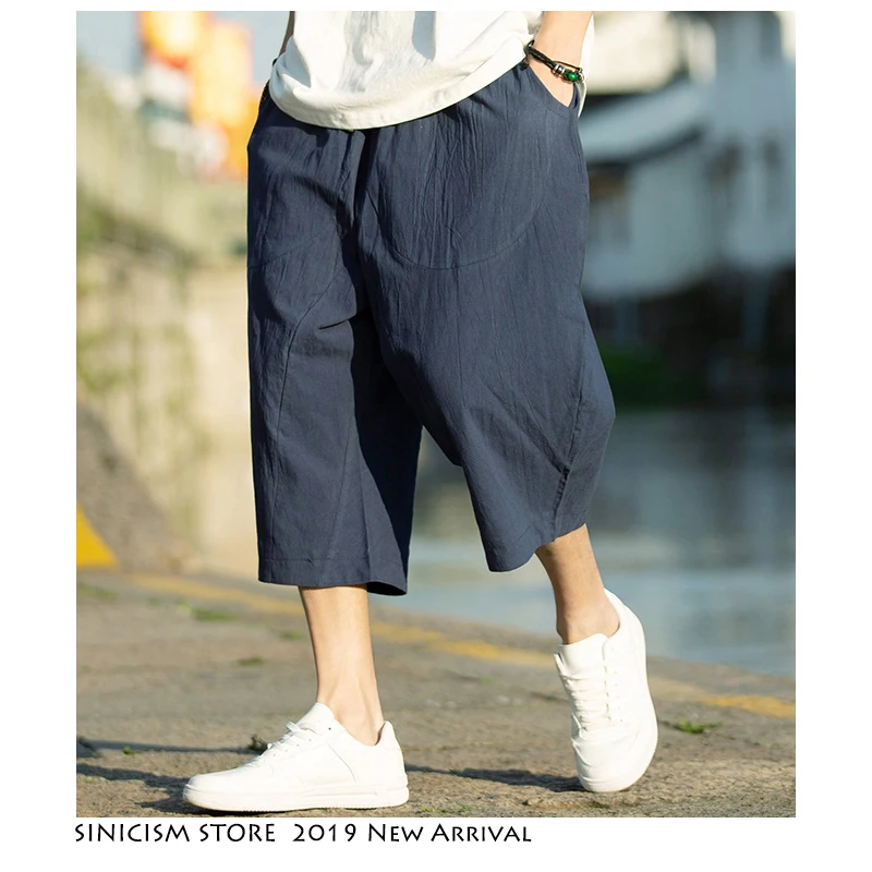 Sinicism Store, летняя мужская уличная одежда, одноцветные шаровары, хлопок, лен, штаны для бега, мужские спортивные штаны Harajuku, повседневные Широкие штаны