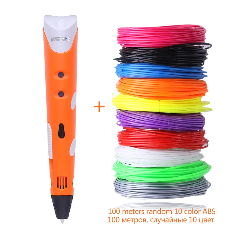 Pen With 100M ABS Корабли из российской федерации 3д печать ручка игрушки Модель 3d ручка 3 д принтер рисунок магические ручки рисования и 100/200метр пластиковые ABS нити школьные товары для подарка детей на день рождения - Цвет: Pen With 100M ABS