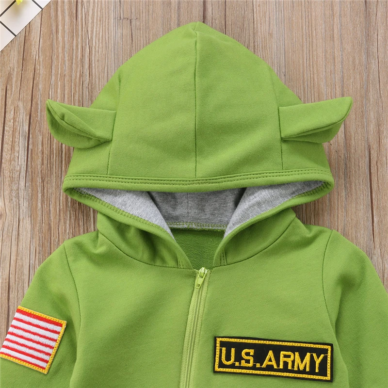 Newborn Baby Girl Boy US ARMY GREEN Romper Jumpsuit Hooded Overalls Sunsuit Toddler Kids Cotton Warm Zipper Rompers Clothes |