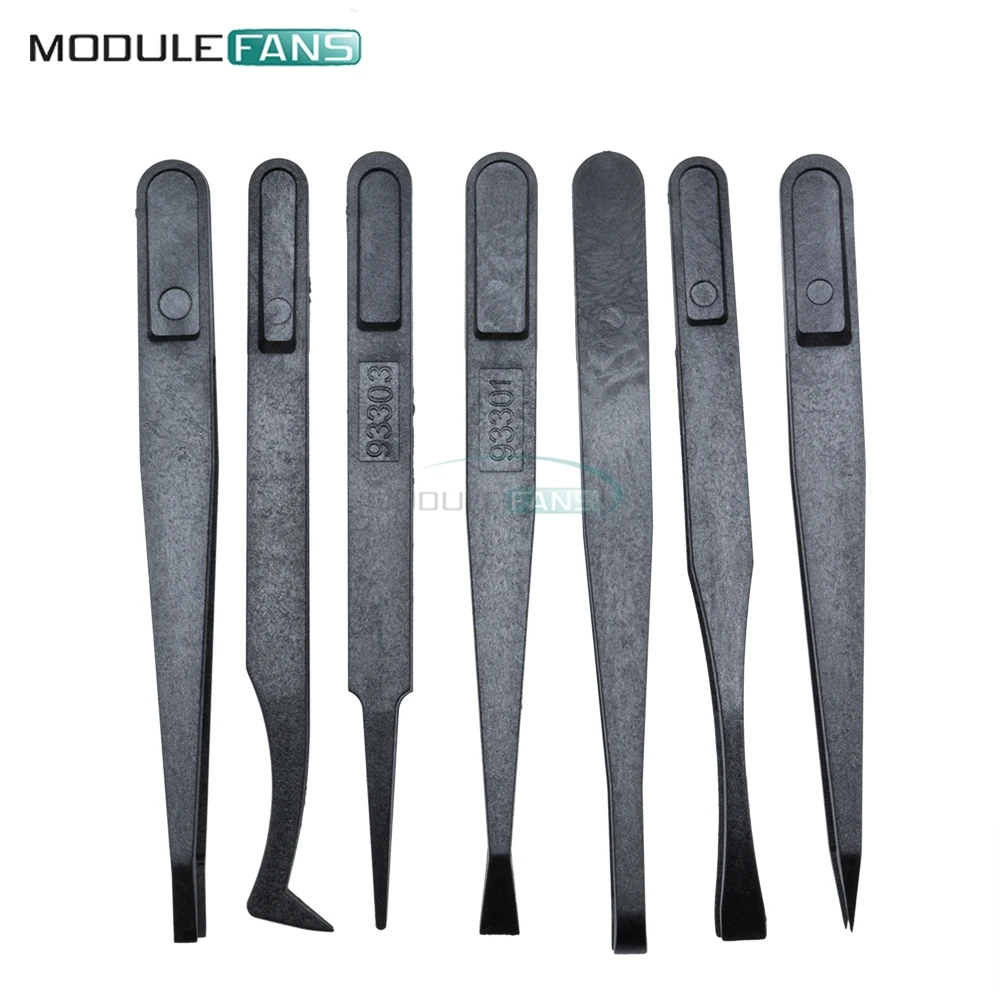 7 шт Анти статический пинцет Инструмент прямой изгиб Пластик