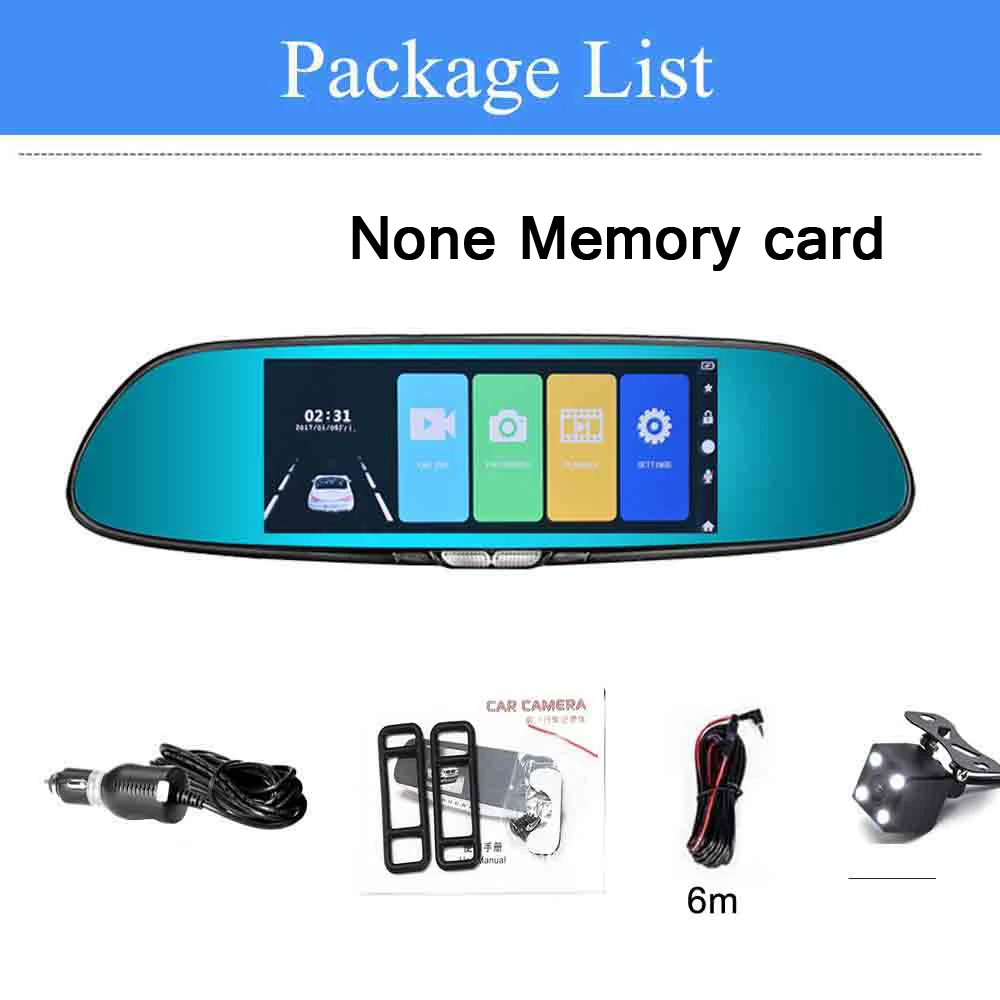 None Card dual lens Tefanball 7,0 дюймов Автомобильный видеорегистратор с сенсорным экраном камера зеркало заднего вида видеорегистраторы с двойным объективом видеорегистратор ночного видения видеорегистратор FHD 1080P - Название цвета: None Card dual lens