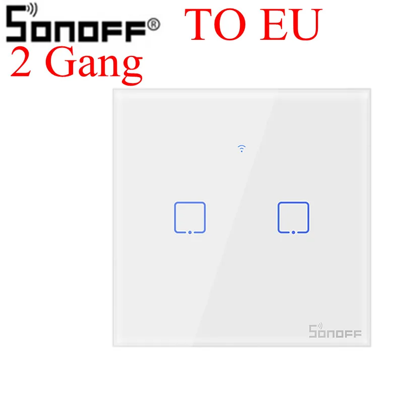 T0 EU 2 Gang-TX Интеллектуальный выключатель света SONOFF T0US TX Wi-Fi Смарт настенный светильник переключатель таймера 1/2/3 Поддержка голоса/приложение/сенсорный экран Управление работает с Amazon Alexa Google Home IFTTT - Комплект: T0 EU 2 Gang-TX