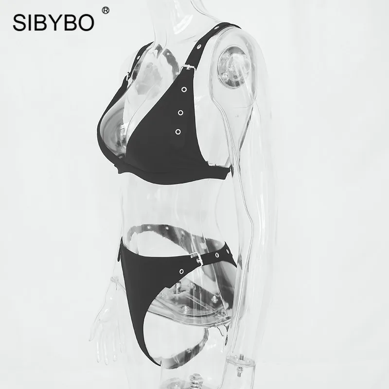Sibybo, регулируемый ремень, спагетти ремень, сексуальный боди для женщин, v-образный вырез, обтягивающий комплект из двух предметов, женский комбинезон, пляжные женские комбинезоны