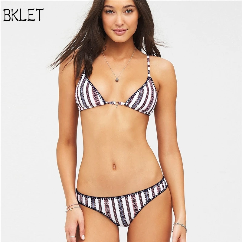 

Sexy Monokini Bikini Women Stripe Print Swimsuit Bandage Padded Bra Beach Halter Bikini Set Swimwear Two Pieces Brazilian Bikini