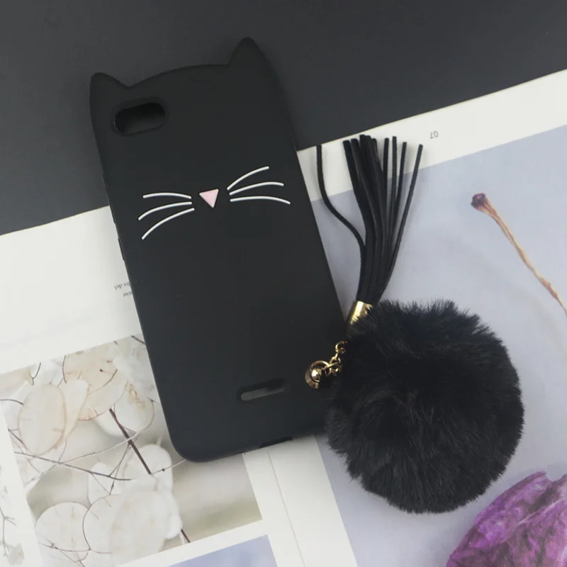 HuxuBlack With Ball Милый силиконовый чехол с 3D рисунком для Xiaomi Redmi 6A, чехол s, Япония, блестящая борода, кошка, кошечка с милыми ушками, чехол для телефона 6 Pro Redmi6 6Pro - Цвет: HuxuBlack With Ball