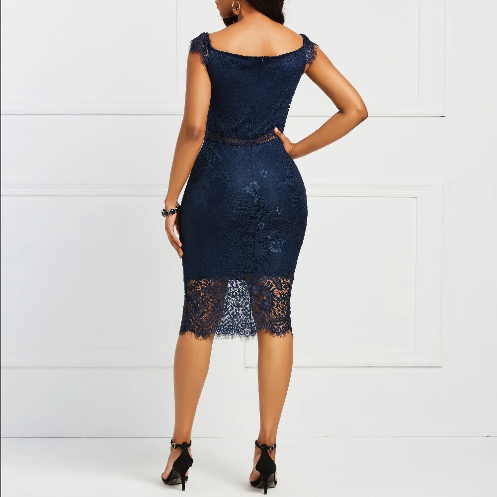 Sisjuly Bodycon женщины платье кружева Слэш шеи полые спинки Сексуальная элегантный ол
