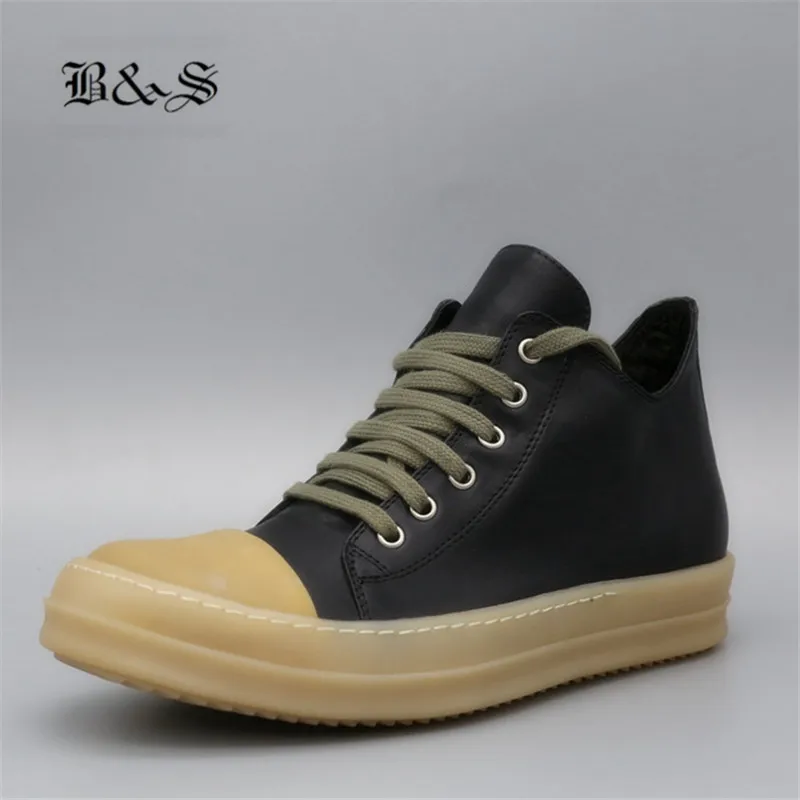 black Черная и Уличная обувь; 19 ss; натуральная кожа; подошва из коровьей кожи; резиновая подошва; Роскошные повседневные ботильоны; кроссовки на шнуровке; обувь унисекс на плоской подошве - Цвет: black