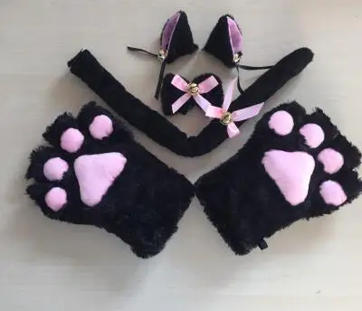 Аниме косплей костюм Ahri кошачьи уши плюшевые лапы коготь перчатки хвост галстук-бабочка 1 комплект для женщин cos fox - Цвет: A