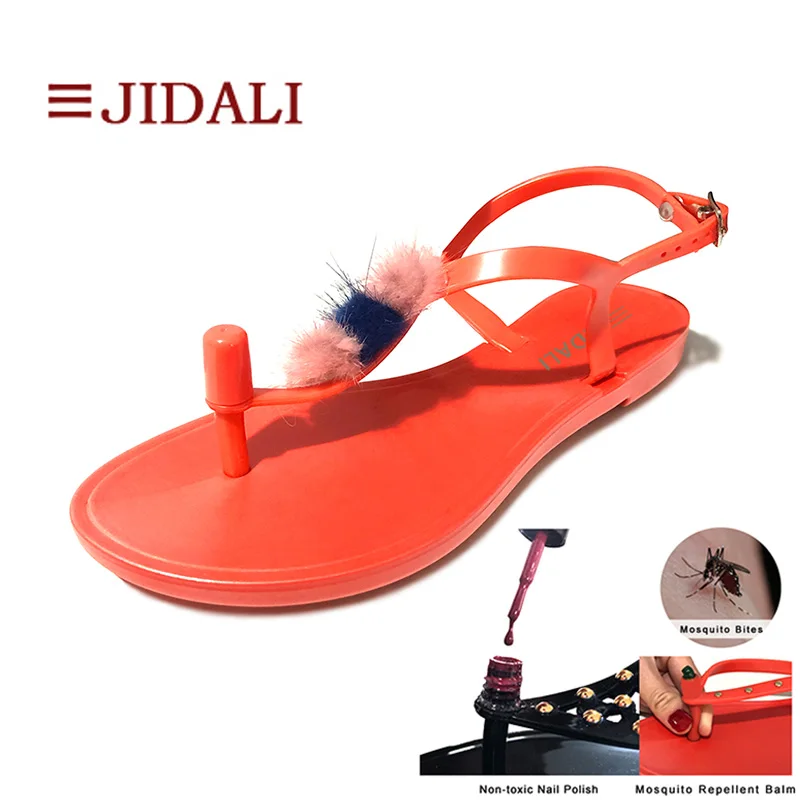 JIDALI/Модная обувь; женские вьетнамки из меха норки; нетоксичный лак для ногтей или Противомоскитный бальзам; Летние сандалии с Т-образным ремешком из ПВХ - Цвет: Mosquito Balm