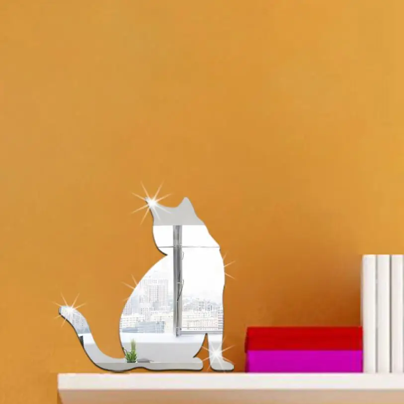Милый Кот Мода DIY 3D зеркальная Настенная Наклейка современные акриловые обои наклейка s на стену большие часы домашний декор искусство