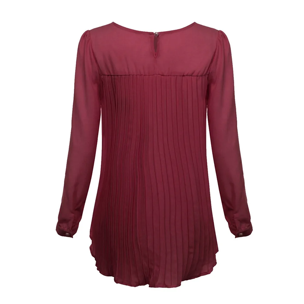 Женская Дамы Шифон Свободные Топы С Длинным Рукавом Плиссированные Рубашки