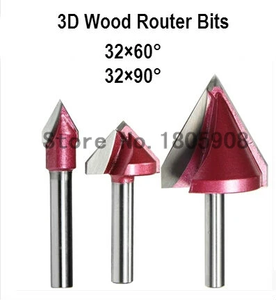 2 шт. (60 градусов + 90 градусов) Shank-6mm Width-32mm CNC Гравировка 3D V паз фреза Набор