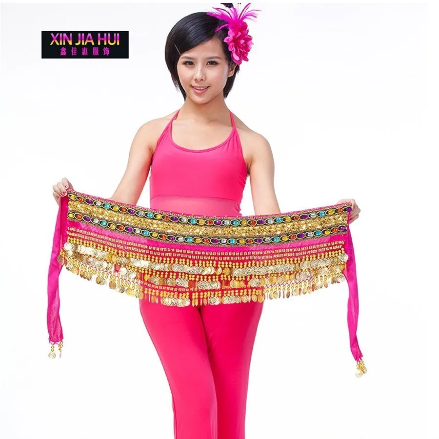 Hip Scarf Double Color Rhinestone Coin For Sale Women's Beautiful Belly Dance Practicing Accessories Indian Dresses Sari Flannel |