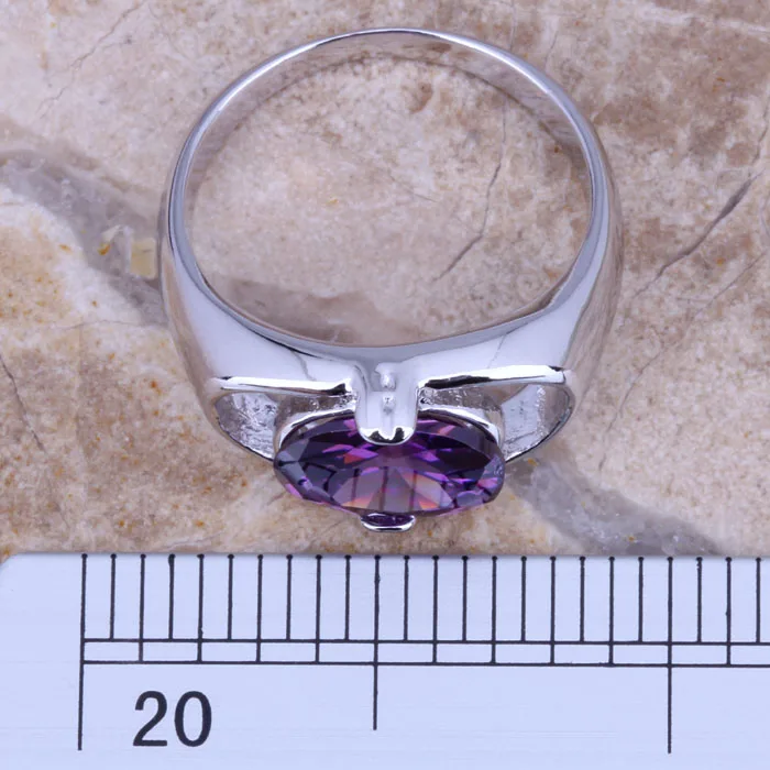 Кольцо с блестящим фиолетовым кубическим цирконием Размер 6 / 7 8 9 R0260|ring size|925 ringring