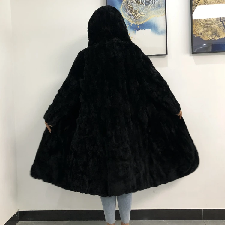 Hot Sell Natural Rex Rabbit Fur Winter Woman Coats Long Fashion Genuine Fur Coats Women Real Rex Rabbit Fur Coat Warm