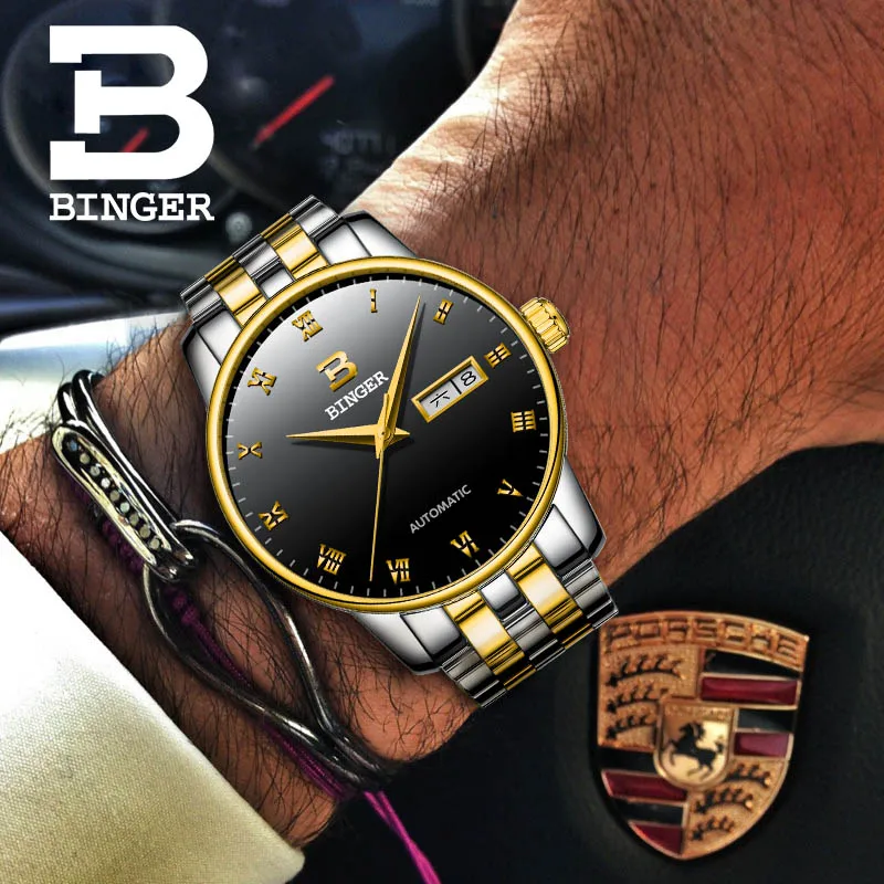 

BINGER Original Brand Watch Men Automatic Self-wind Stainless Steel 3atm Waterproof Business Men Wrist Watch Timepieces B-5005