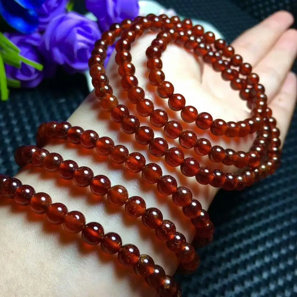 

Natural Red Garnet Crystal Bracelet Round Beads 5.5-5mm AAA 3rows