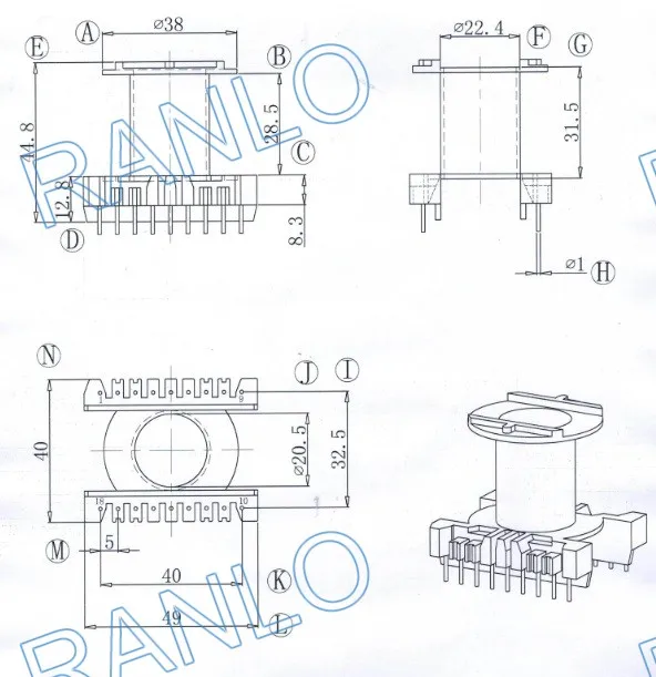 ER5346 EC5346 вертикальный 9 + 9pin высокочастотный Трансформатор smps для звукового