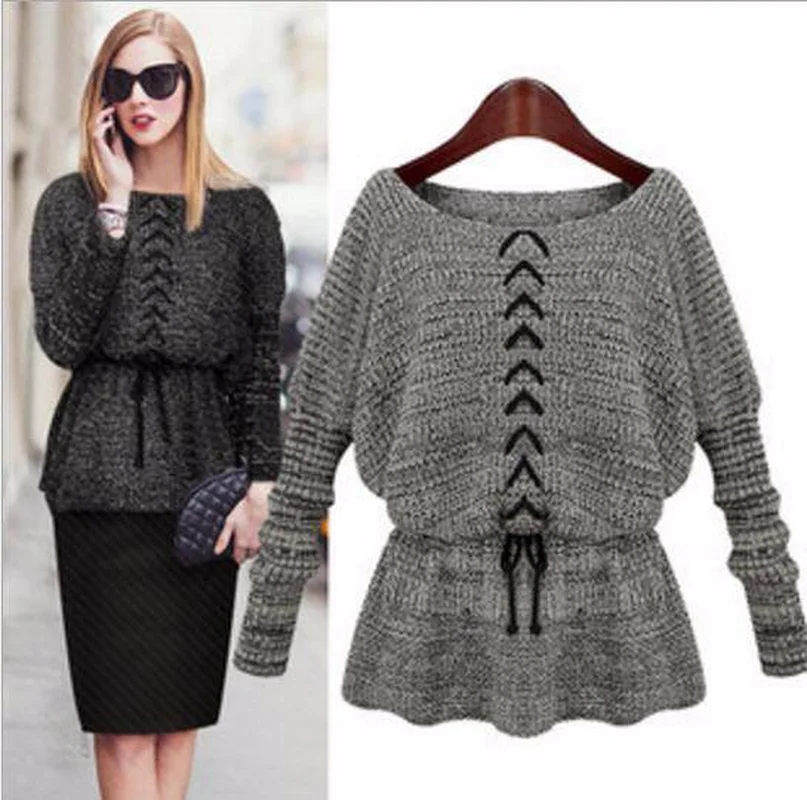 New Women Fashion Sweater 2018 Autumn Winter Gray Black Tops Knitted Pullovers Long Sleeve Shirt Female Clothing |