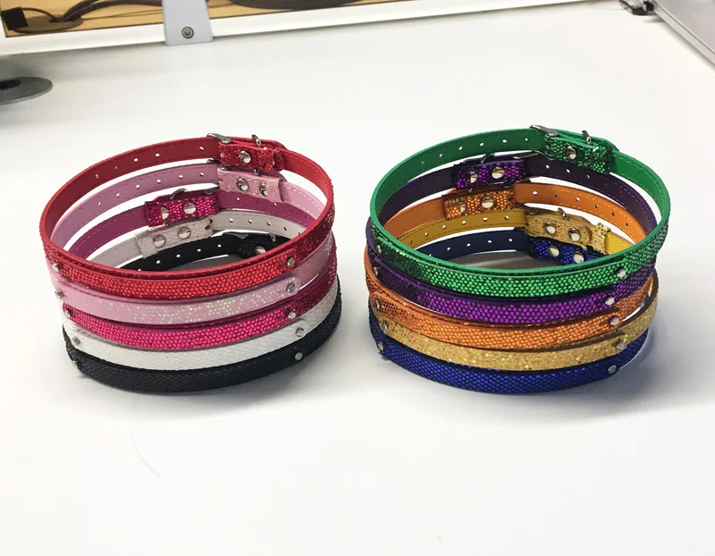 

Free Shipping, 50pcs (8+10)mmX370mm Mixed Color Sequins Pet Dog Collar Fit DIY Pet Name by using 8mm Slide Letters Charms