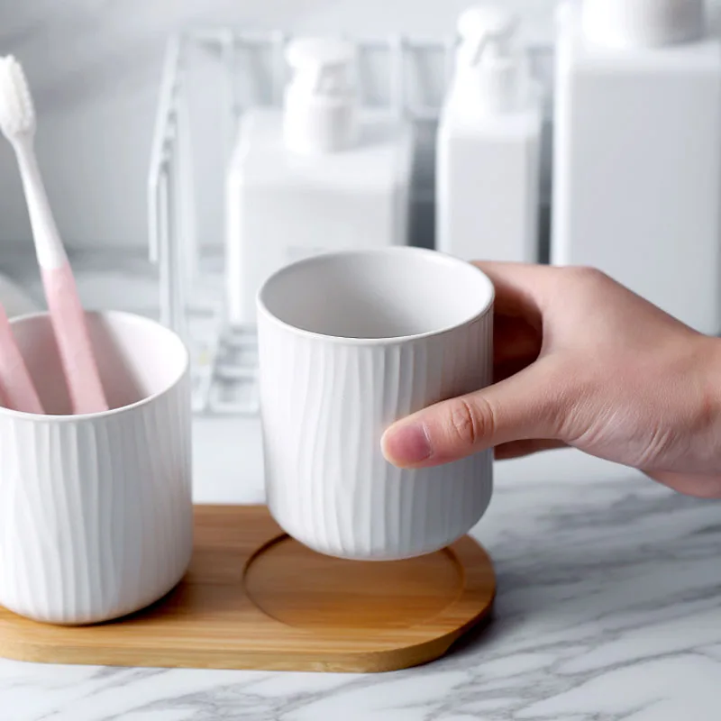 3 шт./компл. набор для ванной комнаты натуральный бамбум лоток чашка держатель