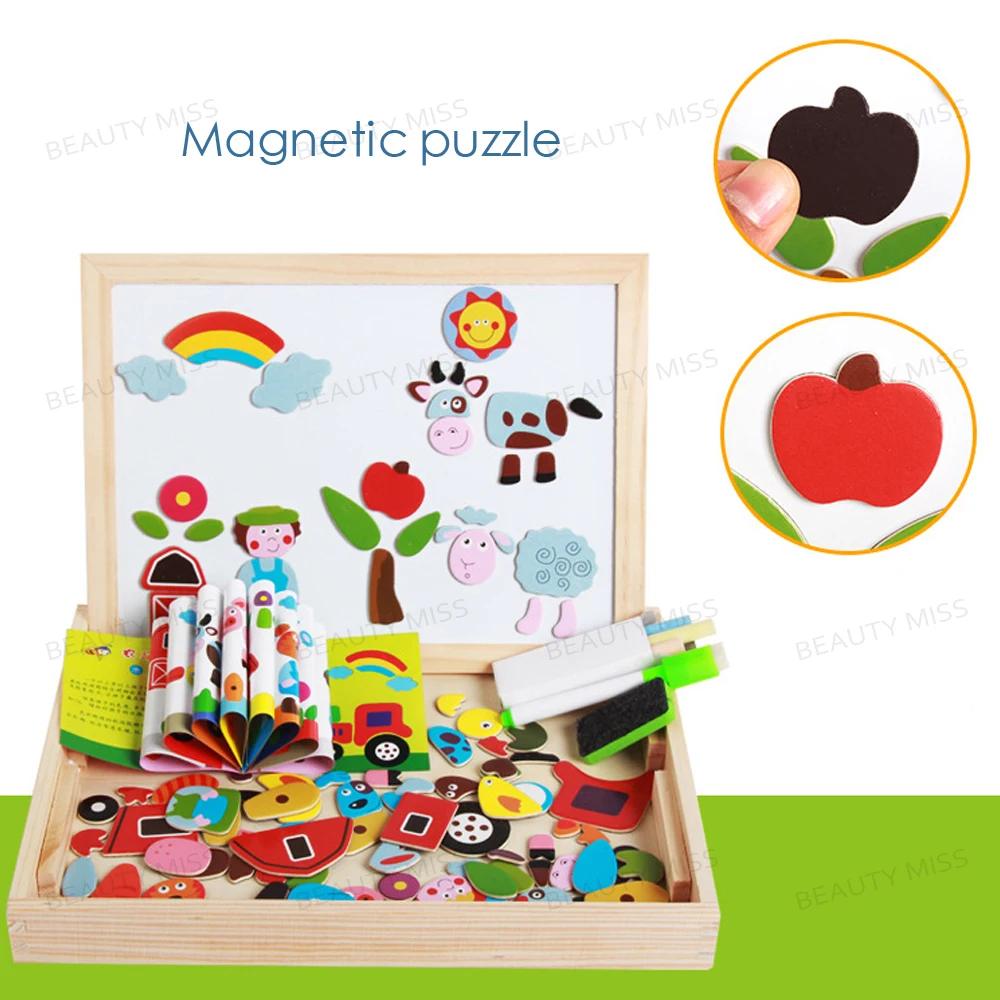 Деревянная ферма Магнитный мольберт доска головоломки игрушка коробка с доской