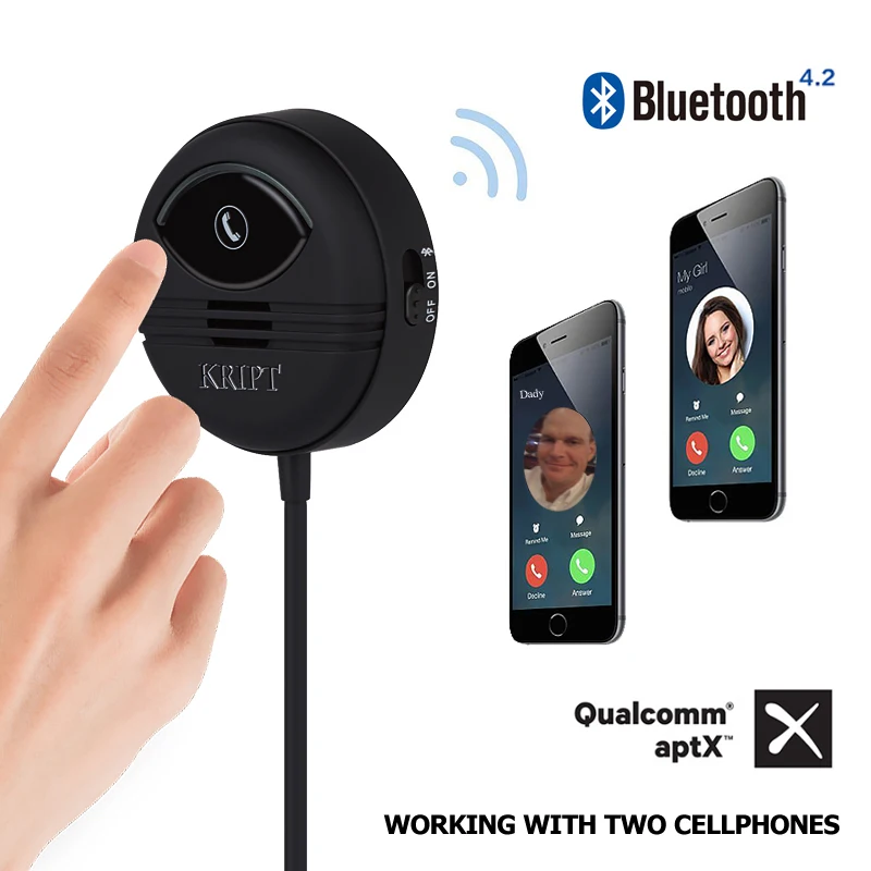 Kript 2-го поколения Bluetooth автомобильный комплект громкой связи можно подключить два мобильных телефона Поддержка APTX