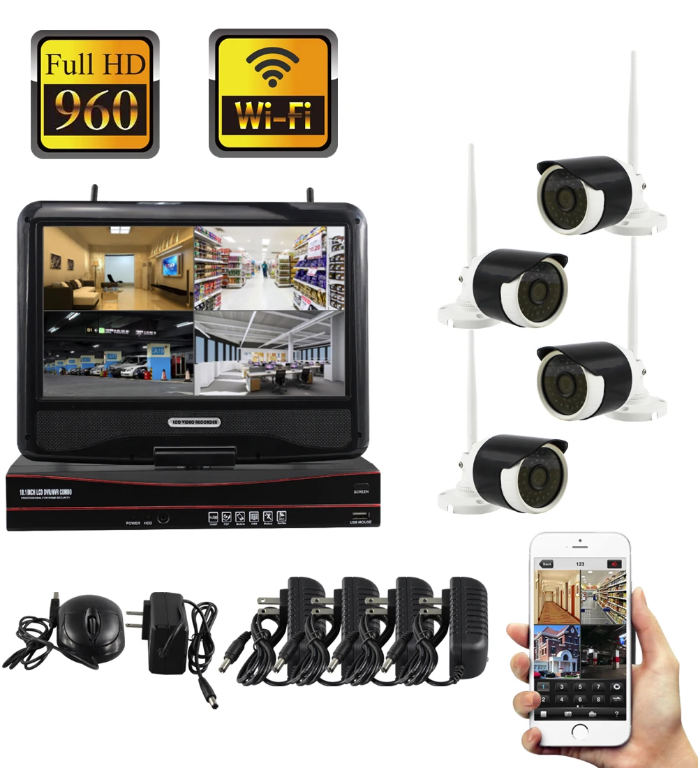 Yobang безопасность 10 дюймовый ЖК монитор WIFI CCTV камера наблюдения система 960P