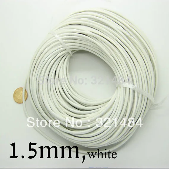 

White colored 100m guniune real round leather cord 1.5mm leather strings ropes for jewelry making