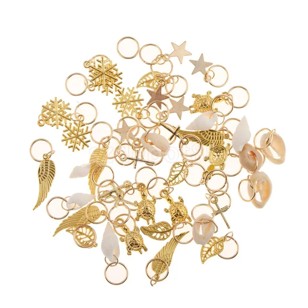 

50pcs Hip Hop Hair Braid Rings Hair Loops Clips Bulk DIY Hair Accessories Headband Star Leaf Shell Feather Snowflake Cross