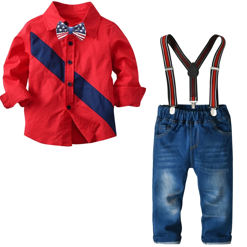 

fashion baby boys clothing set autumn gentleman 2pcs sets cotton bow tie t-shirt+cowboy pants toddler boys cothes suits
