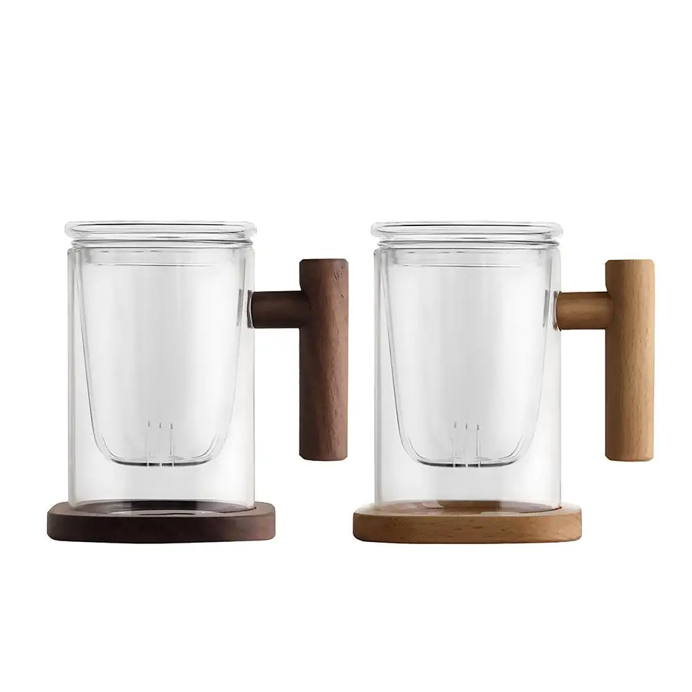 400 мл деревянная ручка Двойная Стенка боросиликатное стекло чайная чашка с